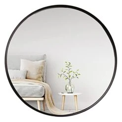 Mirrorize 34" Extra Large Metal Round Mirror For Living Room Wall Decor, Decorative Circle Mirror, Farmhouse Bathroom Vanity Mirror, Large Circular Mirror For Entryway
