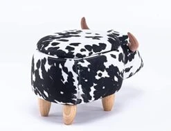 Home 2 Office Cow Ottoman For Kids' Bedroom, Playroom, Nursery, And Living Room, Animal Ottoman With Storage, Footstool For Kids, Black/White