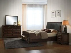Broval 179 Light Espresso Finish King Storage Bed, Dresser, Mirror, Night Stand Wood Bed Room Set