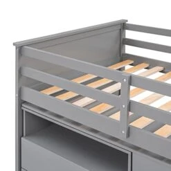 Twin Loft Bed With Stairs, Kids Low Loft Bed With Desk And Storage, Girls Boys Loft Bed Twin Size, Grey -Safavieh Furniture 41SxTCYuCEL