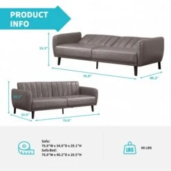 CECER Convertible Sofa & Couch, Futon Sofa Bed, Adjustable Sofa Bed, Faux Leather Futon, Sleeper Futon With Arms Split Back For Livingroom/Studio/Apartment/Office (Truffle)