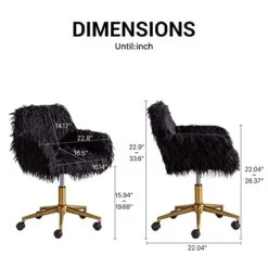 KCC Fluffy Office Desk Chair, Faux Fur Modern Swivel Armchair With Wheels, Soft Comfy Fuzzy Elegant Accent Makeup Vanity Chairs For Women Girls, Home Living Dressing Room Bedroom, Black -Safavieh Furniture 41T03Zs2X9L