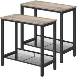 HOOBRO Side Tables, Set Of 2 Narrow Nightstands, Industrial End Table With Flat Or Slant Adjustable Mesh Shelf For Small Spaces, Stable Metal Frame And Easy Assembly, Rustic Brown And Black BF24BZ01 -Safavieh Furniture 41T0YeMtzcL. AC