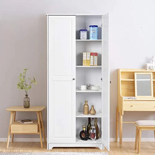 VINGLI White Pantry Cabinet, Tall Kitchen Pantry Storage Cabinet, Freestanding Pantry Cupboard, 2 Door Pantry For Laundry Room, Kitchen, Apartment 2 VINGLI White Pantry Cabinet, Tall Kitchen Pantry Storage Cabinet, Freestanding Pantry Cupboard, 2 Door Pantry For Laundry Room, Kitchen, Apartment - Image 2