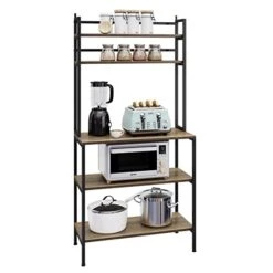 NAFIDE Bakers Rack, 5 Tier Kitchen Microwave Oven Stand With Hutch, Wood Storage Shelf For Dining Room, Dark Brown (Rustic Brown) 13 NAFIDE Bakers Rack, 5 Tier Kitchen Microwave Oven Stand With Hutch, Wood Storage Shelf For Dining Room, Dark Brown (Rustic Brown) -Safavieh Furniture 41T5GbLpyRL