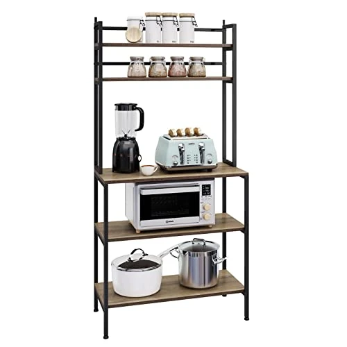NAFIDE Bakers Rack, 5 Tier Kitchen Microwave Oven Stand With Hutch, Wood Storage Shelf For Dining Room, Dark Brown (Rustic Brown) 5 NAFIDE Bakers Rack, 5 Tier Kitchen Microwave Oven Stand With Hutch, Wood Storage Shelf For Dining Room, Dark Brown (Rustic Brown) - Image 5
