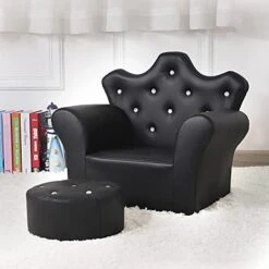 Getifun Kids Sofa Chair/Wooden Frame Toddler Upholstered Couch/PVC Leather Children Chair With Ottoman For Baby Gift (Black) -Safavieh Furniture 41TAJSV72 L. AC