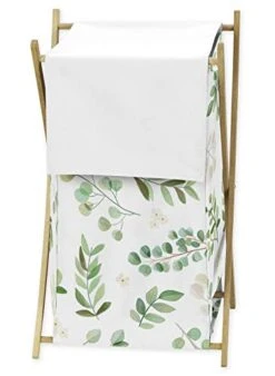 Sweet Jojo Designs Floral Leaf Baby Kid Clothes Laundry Hamper - Green And White Boho Watercolor Botanical Woodland Tropical Garden