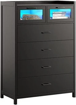 AOGLLATI Dresser For Bedroom, Chest Of Drawers With LED Lights, 7 Drawers Dresser, Wide Storage Organizer Unit With Wood Frame And Wooden Drawers, Storage Dresser For Entryway, Closet -Safavieh Furniture 41THvQVdUaL. AC