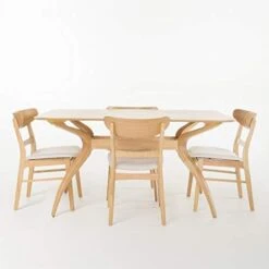 Christopher Knight Home Idalia Curved Leg Rectangular Dining Set, 5-Pcs Set, Natural Walnut / Dark Grey -Safavieh Furniture 41TKtmywjlL. AC