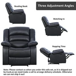 ANJ 2PC Bonded Leather Reclining Sofa Couch Set, Upholstered Recliner Sofa, Manual Recliners Furniture, Home Theater Seating For Living Room (Black, 1+3 Seat) -Safavieh Furniture 41TTaM7Yf3L