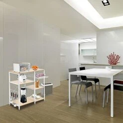 3-Tier Microwave Cart Kitchen Baker's Rack Wood Microwave Stand Kitchen Island Storage Cart Utility Storage Shelf With 6 Hooks White Oak (3-Tier, White Oak)