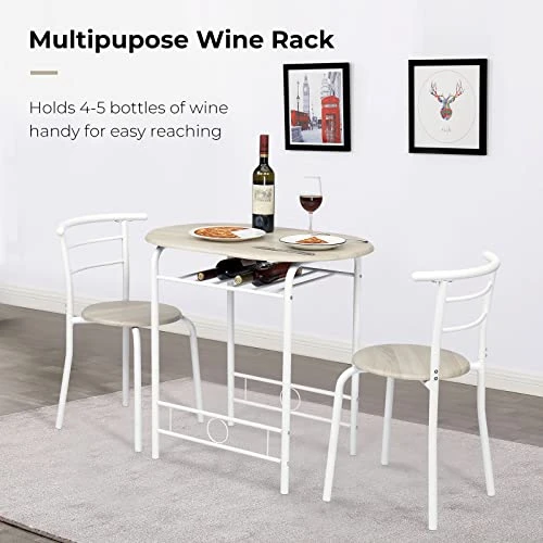 VINGLI 3 Piece Dining Set,Small Kitchen Table Set For 2,Breakfast Table Set,Kitchen Wooden Table And 2 Chairs For Small Space/Dining Room/Apartment,Metal Frame,Wine Rack,White&Light Oak 4 VINGLI 3 Piece Dining Set,Small Kitchen Table Set For 2,Breakfast Table Set,Kitchen Wooden Table And 2 Chairs For Small Space/Dining Room/Apartment,Metal Frame,Wine Rack,White&Light Oak - Image 4