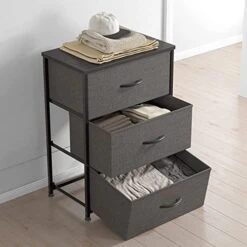 CubiCubi Dresser Nightstand For Bedroom, Small Kids Bedroom Fabric Tall Dresser 3 Drawer Storage Tower Organizer Unit For Hallway Entryway Closets, Steel Frame Wood Top, Dark Grey -Safavieh Furniture 41Tfz5vt3IL