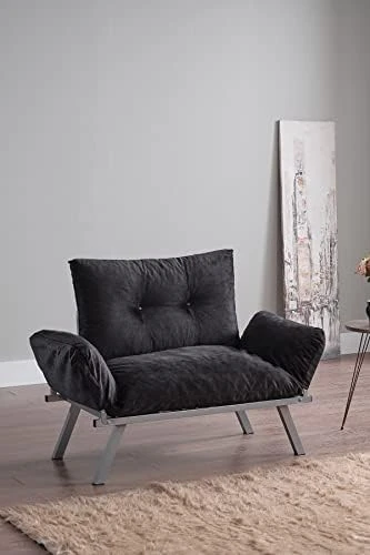 GENERIC HT Design Alin Extra Wide Modern Futon Loveseat For Living Rooms And Bedroom, Removable Cushions, 49" Wide Furniture For Guest Room Studio Apartments, Black 6 GENERIC HT Design Alin Extra Wide Modern Futon Loveseat For Living Rooms And Bedroom, Removable Cushions, 49" Wide Furniture For Guest Room Studio Apartments, Black - Image 6