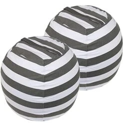 2-pack Stuffed Animal Storage Bean Bags For Kids Room 23" Empty Animal Beanbag Chair Covers Only Small Stuffed Animal Storage For Toddlers, Children, Boys, Girls Kids Room Decor, White Grey Stripes
