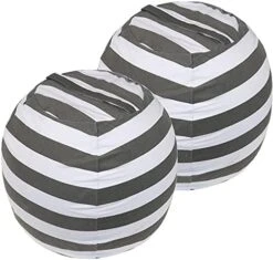 2-pack Stuffed Animal Storage Bean Bags For Kids Room 23" Empty Animal Beanbag Chair Covers Only Small Stuffed Animal Storage For Toddlers, Children, Boys, Girls Kids Room Decor, White Grey Stripes -Safavieh Furniture 41TpZ8Vx4xS. AC
