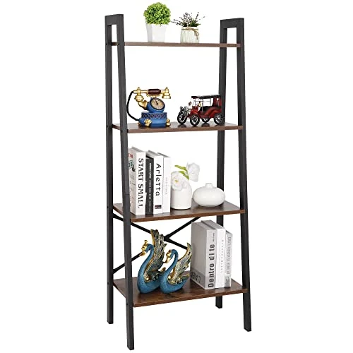 ZenStyle 4 Tier Bookshelf Rustic Ladder Shelf Storage Rack Wall Shelves Corner Bookcase Shelving Home Decor Plant Flower Stand With Metal Frame & Wood Leaning For Living Room,Bathroom,Kitchen,Office 1 ZenStyle 4 Tier Bookshelf Rustic Ladder Shelf Storage Rack Wall Shelves Corner Bookcase Shelving Home Decor Plant Flower Stand With Metal Frame & Wood Leaning For Living Room,Bathroom,Kitchen,Office