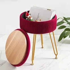 Velvet Storage Ottoman Foot Rest, Upholstered Pleated Round Footrest Vanity Stool With Metal Legs, Coffee Table Top Cover, Modern Accent Stools,Makeup Footstool, Suitable For Living Room And Bedroom -Safavieh Furniture 41TrPjdrS4S. AC