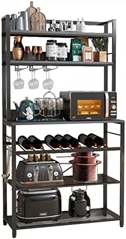 6 Tier Kitchen Bakers Rack With Wine Storage, Freestanding Kitchen Shelves With Hutch, Microwave Oven Stand, Coffee Bar Station With 4 Hooks, Wine Glass Holder, White Oak 35.5L X 13.8W X 64.7H 6 6 Tier Kitchen Bakers Rack With Wine Storage, Freestanding Kitchen Shelves With Hutch, Microwave Oven Stand, Coffee Bar Station With 4 Hooks, Wine Glass Holder, White Oak 35.5L X 13.8W X 64.7H - Image 6
