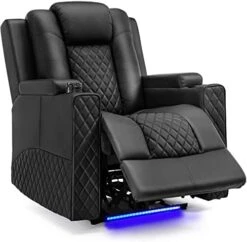 Power Recliner Chair, Electric Massage Recliner Sofa With Cup Holders And LED Lighting, PU Leather Reclining Chair For Living Room, Home Theater Seating(Black) -Safavieh Furniture 41Tukq0OEL. AC
