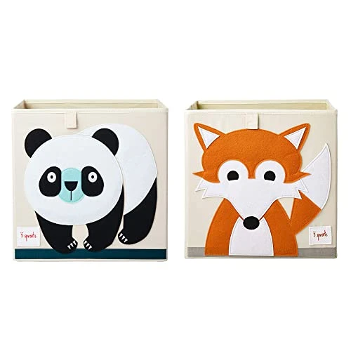 3 Sprouts Kids Childrens Collapsible Fabric 13 X13 X 13 Inch Storage Cube Bin Box For Cubby Shelves, Orange Fox And Panda Bear (2 Pack) 1 3 Sprouts Kids Childrens Collapsible Fabric 13 X13 X 13 Inch Storage Cube Bin Box For Cubby Shelves, Orange Fox And Panda Bear (2 Pack)