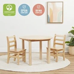 ECR4Kids 30in D Hardwood Table And Chairs, 12in Seat Height, Kids Furniture, Natural -Safavieh Furniture 41U5pM4LYaL