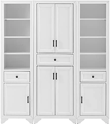 Crosley Furniture KF33006WH Tara 3-Piece Pantry Set With Pantry And 2 Linen Cabinets, Distressed White 2 Crosley Furniture KF33006WH Tara 3-Piece Pantry Set With Pantry And 2 Linen Cabinets, Distressed White - Image 2