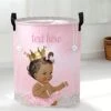 Custom Name Pearl Black Girl Storage Bin Waterproof Nursery Storage Basket With Durable Handles Dirty Clothes Hamper For Bedroom Bathroom