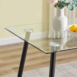 Glass Dining Table - Rectangular Tempered Glass Kitchen Table - Small Modern Glass Dining Room Table For 4 With Solid Metal Black Legs, Coffee Table For Living Room,Office,Small Space 47.2*27.6*29.5" -Safavieh Furniture 41UQymUnk3L