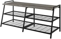 Walker Edison Industrial Metal And Wood Entryway Bench Shoe Storage Shelf Hallway Organizer, 48 Inch, Grey Wash 15 Walker Edison Industrial Metal And Wood Entryway Bench Shoe Storage Shelf Hallway Organizer, 48 Inch, Grey Wash -Safavieh Furniture 41UVcgMG8L. AC