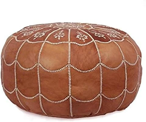 IKRAM DESIGN Moroccan Leather Pouf With Arch Design, Dark Tan, 22-Inch By 14-Inch 1 IKRAM DESIGN Moroccan Leather Pouf With Arch Design, Dark Tan, 22-Inch By 14-Inch