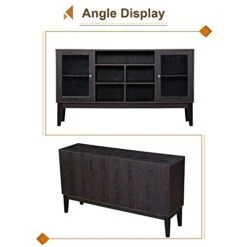 GNIXUU Sideboard Buffet Storage Cabinet, Modern Storage Cabinet With 2 Glass Doors And Adjustable Shelves For Kitchen, Living Room, Entryway 60 Inch.(Dark Brown) -Safavieh Furniture 41Ud4B9Y4oL