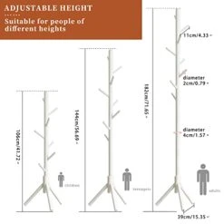Aibiju Coat Rack Stand, Standing White Coat Rack With 8 Hooks And 3 Height Options, Small Hall Tree Coat Rack, Coat Tree Freestanding Suitable For Kids, Easy To Assemble White YD-1005 -Safavieh Furniture 41UgbxZiP7L