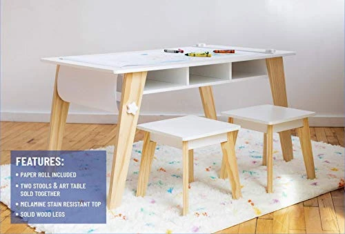 Wildkin Kids Arts And Crafts Table Set For Boys And Girls, Mid Century Modern Design Table Includes Two Stools, Paper And Storage Cubbies Underneath Helps Keep Art Supplies Organized (White) 2 Wildkin Kids Arts And Crafts Table Set For Boys And Girls, Mid Century Modern Design Table Includes Two Stools, Paper And Storage Cubbies Underneath Helps Keep Art Supplies Organized (White) - Image 2