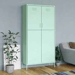Lothes Wardrobe,Storage Cabinet,with 4 Adjustable Shelves,Wardrobe Armoire Closet With Hanging Rod,for Home Office, Garage,Wardrobe Mint 35.4"x19.7"x70.9" Steel
