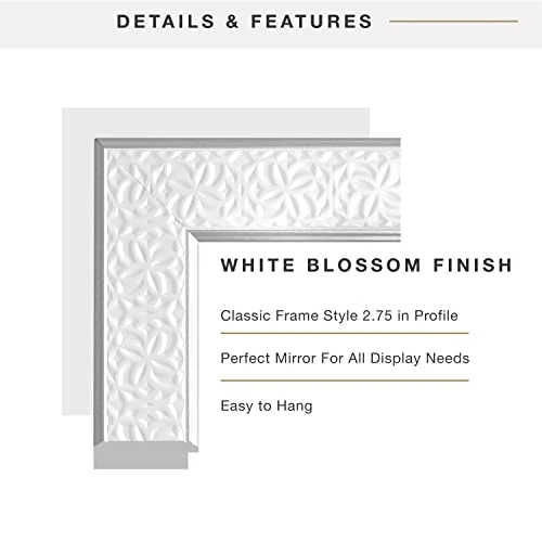 MCS Nordic Blossom Large Wall Mirror, Modern Rectangle Mirror Home Decor For Living Room, Bedroom, Or Bathroom, 27 By 33 Inch, White 3 MCS Nordic Blossom Large Wall Mirror, Modern Rectangle Mirror Home Decor For Living Room, Bedroom, Or Bathroom, 27 By 33 Inch, White - Image 3