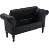 Guyou Tufted Storage Bench For Bedroom End Of Bed With Arms, Velvet Armed Entryway Bench With Storage Upholstered 51” Ottoman Bench With Nailed Trim For Window Seat Foyer Living Room (Black)