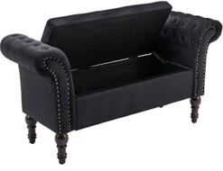 Guyou Tufted Storage Bench For Bedroom End Of Bed With Arms, Velvet Armed Entryway Bench With Storage Upholstered 51” Ottoman Bench With Nailed Trim For Window Seat Foyer Living Room (Black) -Safavieh Furniture 41Uqme0nXpL. AC