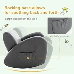 Qaba Kids Sofa Rocking Chair With Side Pocket, PU Leather Toddler Armchair For Children Grey 9 Qaba Kids Sofa Rocking Chair With Side Pocket, PU Leather Toddler Armchair For Children Grey -Safavieh Furniture 41Ux9VxxvLS