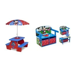 Delta Children 4 Seat Activity Picnic Table, Mickey Mouse & Kids Convertible Activity Bench - Greenguard Gold Certified, Disney Mickey Mouse