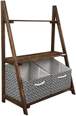 Babion White Ladder Shelf, 3 Tier Ladder Bookshelf With 2 Baskets，Wood Rustic Ladder Bookshelf, Freestanding Storage Organizer Rack, Indoor Plant Stand, Ladder Shelves For Home, 2PCS,White -Safavieh Furniture 41V3e5PTiL. AC