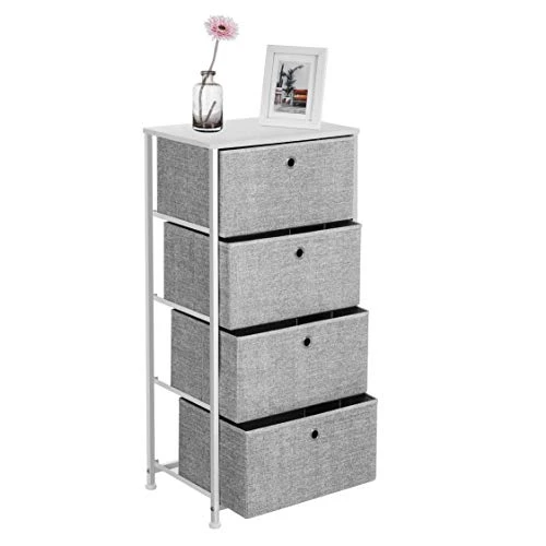 Songmics Nightstand, Dresser With 4 Easy Pull Fabric Drawers, Chest Of Drawers, Storage Organizer With Metal Frame, Wooden Tabletop, For Living Room, Closet, Nursery, Light Gray And White ULTS04W 4 Songmics Nightstand, Dresser With 4 Easy Pull Fabric Drawers, Chest Of Drawers, Storage Organizer With Metal Frame, Wooden Tabletop, For Living Room, Closet, Nursery, Light Gray And White ULTS04W - Image 4