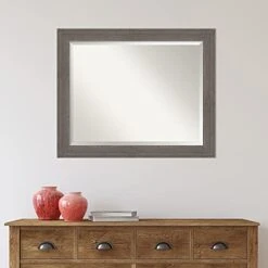 Amanti Art Vanity Framed Bathroom Mirror, Glass Size 22 X 28, Alta Brown Grey -Safavieh Furniture 41VL7lbGNXS
