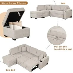 Merax L Shaped Sectional Sofa Couch Sleeper Bed With Storage Ottoman And Chaise For Living Room, Small Apartment Love Seats, Beige_Linen 20 Merax L Shaped Sectional Sofa Couch Sleeper Bed With Storage Ottoman And Chaise For Living Room, Small Apartment Love Seats, Beige_Linen -Safavieh Furniture 41VNEPPVqSL