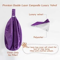 Stuffed Animal Storage Bean Bag Chair, Soft Velvet BeanBag Cover Only With Inner Liner For Organizing Plush Toys, Beans - Update The Old Beanbag Into A New Bean Bag Seat For Kids - 38" Extra Large -Safavieh Furniture 41VRwbQdqXL