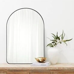 TEEBARN Brushed Nickel Arched Mirror 24x36 Wall Mounted Bathroom Mirror With Metal Frame Arched Top Vanity Mirror For Wall Decor Hangs Vertically -Safavieh Furniture 41VSJidMoEL. AC