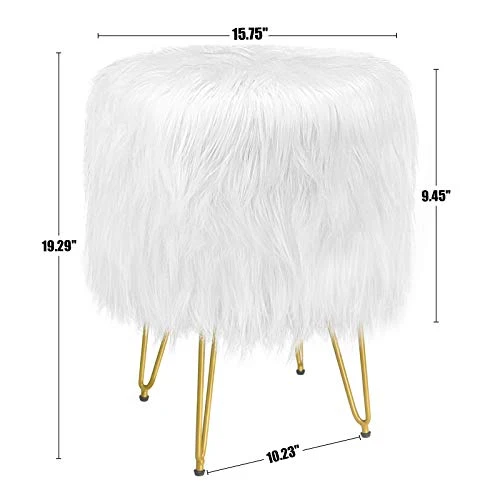 GREENSTELL Vanity Stool Chair Faux Fur With Storage, 15.75”W X 19.29’’H Round Soft Ottoman With 4 Metal Legs, Furry Padded Seat, Modern Multifunctional Makeup Stool For Bedroom Living Room, White 2 GREENSTELL Vanity Stool Chair Faux Fur With Storage, 15.75”W X 19.29’’H Round Soft Ottoman With 4 Metal Legs, Furry Padded Seat, Modern Multifunctional Makeup Stool For Bedroom Living Room, White - Image 2