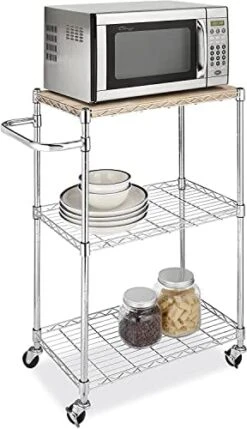 Kitchen Microwave Cart On Wheels, Wire Rolling Cart With 4 Chrome Hooks, 3 Tier Bakers Rack With Wood Table, Slides Out Shelves (24" W X 18" D X 33.5" H, Chrome/Wood) 21 Kitchen Microwave Cart On Wheels, Wire Rolling Cart With 4 Chrome Hooks, 3 Tier Bakers Rack With Wood Table, Slides Out Shelves (24" W X 18" D X 33.5" H, Chrome/Wood) -Safavieh Furniture 41VZiBoOh6L. AC