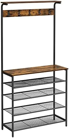 VASAGLE Hall Tree With Shoe Bench, Coat Rack Shoe Bench, 5-Tier Shoe Rack Different Heights, 5 Dual Hooks, Top Shelf, Entryway Organizer, Hallway Bedroom Dorm, Rustic Brown And Black UHSR408B01 7 VASAGLE Hall Tree With Shoe Bench, Coat Rack Shoe Bench, 5-Tier Shoe Rack Different Heights, 5 Dual Hooks, Top Shelf, Entryway Organizer, Hallway Bedroom Dorm, Rustic Brown And Black UHSR408B01 - Image 7
